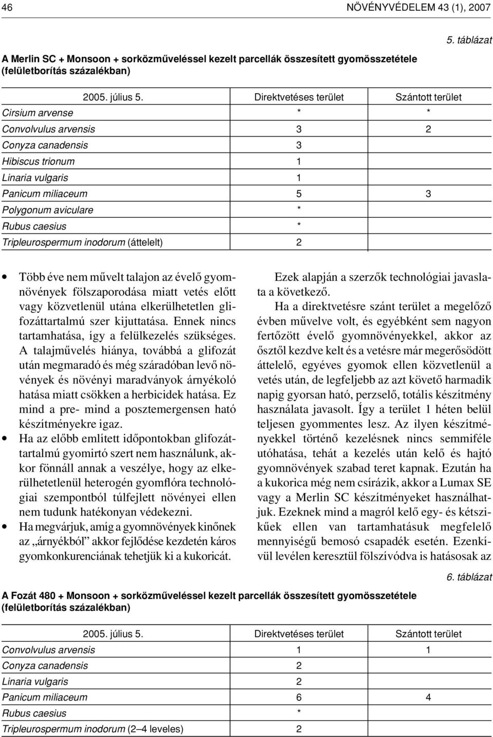 táblázat Több éve nem mûvelt talajon az évelô gyomnövények fölszaporodása miatt vetés elôtt vagy közvetlenül utána elkerülhetetlen glifozáttartalmú szer kijuttatása.