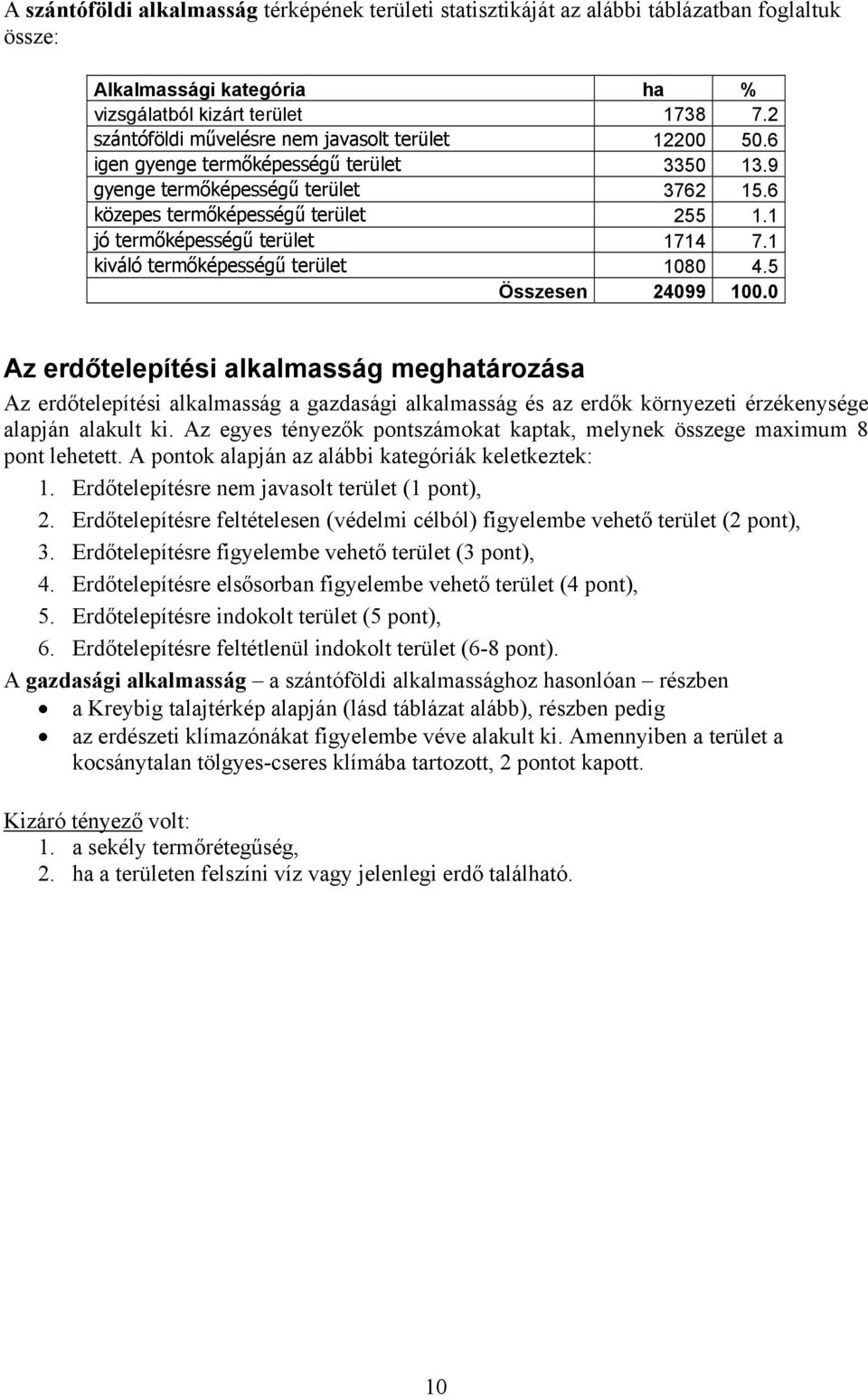 1 jó termőképességű terület 1714 7.1 kiváló termőképességű terület 1080 4.5 Összesen 24099 100.