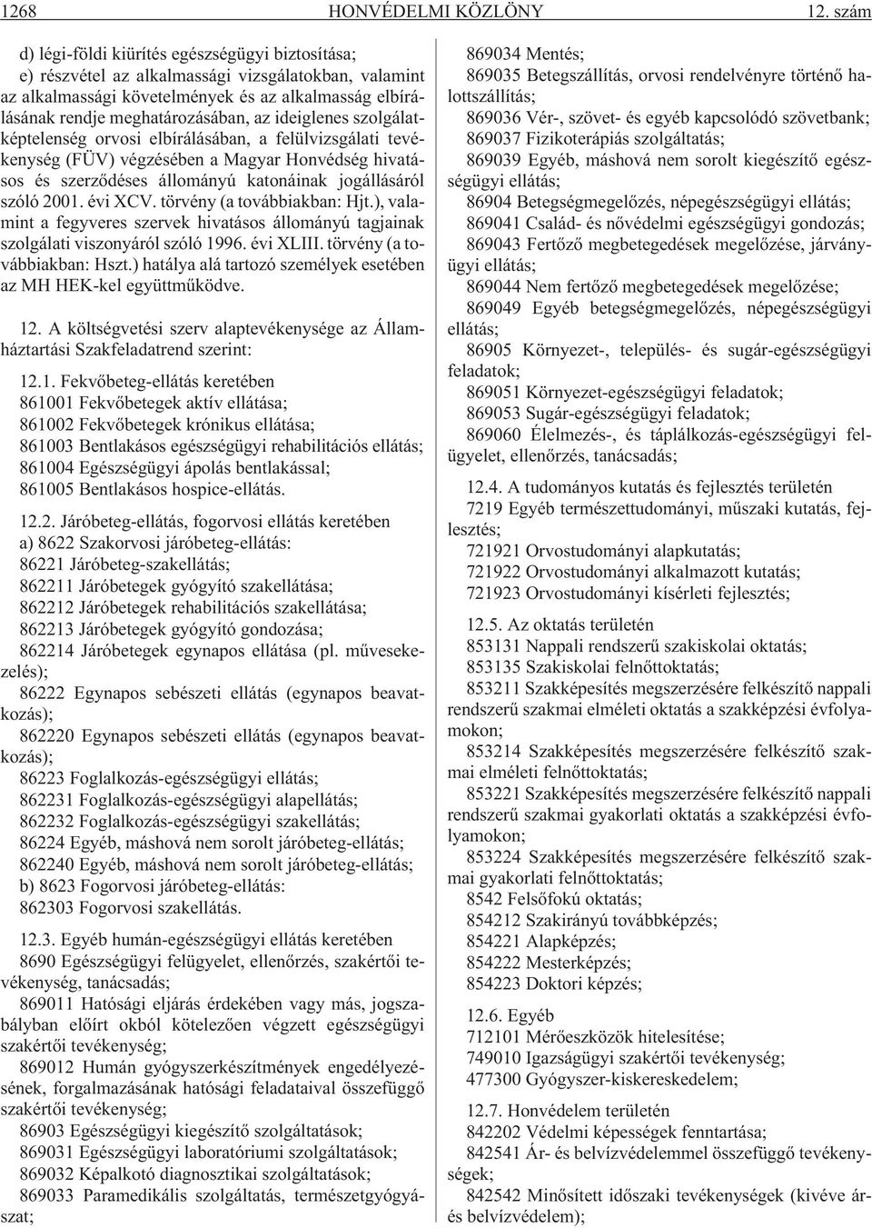 ideiglenes szolgálatképtelenség orvosi elbírálásában, a felülvizsgálati tevékenység (FÜV) végzésében a Magyar Honvédség hivatásos és szerzõdéses állományú katonáinak jogállásáról szóló 2001. évi XCV.