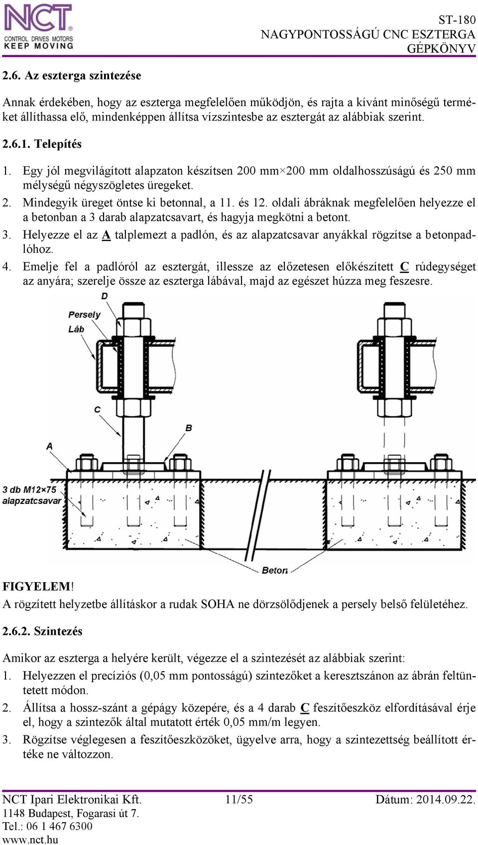 oldali ábráknak megfelelően helyezze el a betonban a 3 darab alapzatcsavart, és hagyja megkötni a betont. 3. Helyezze el az A talplemezt a padlón, és az alapzatcsavar anyákkal rögzítse a betonpadlóhoz.