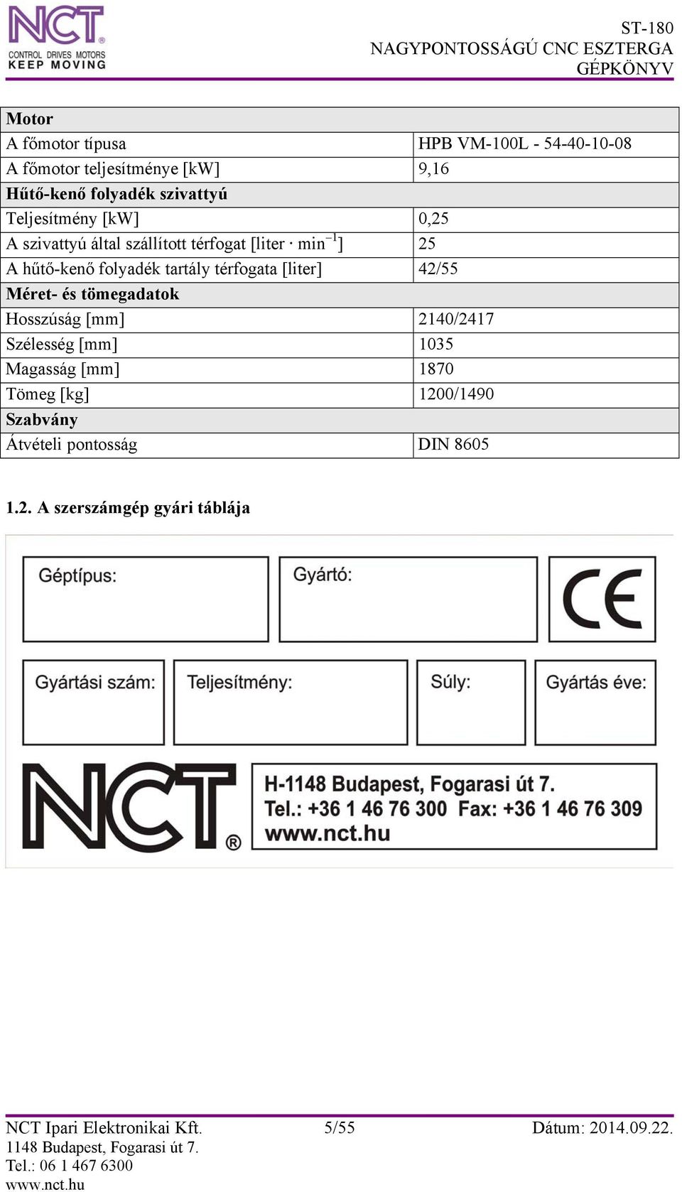 [liter] 42/55 Méret- és tömegadatok Hosszúság [mm] 2140/2417 Szélesség [mm] 1035 Magasság [mm] 1870 Tömeg [kg]