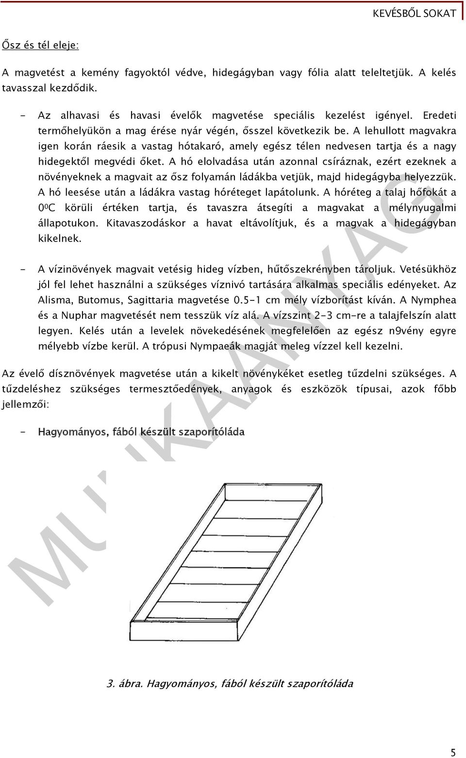 A hó elolvadása után azonnal csíráznak, ezért ezeknek a növényeknek a magvait az ősz folyamán ládákba vetjük, majd hidegágyba helyezzük. A hó leesése után a ládákra vastag hóréteget lapátolunk.