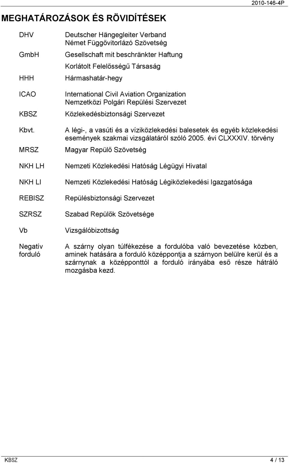 International Civil Aviation Organization Nemzetközi Polgári Repülési Szervezet Közlekedésbiztonsági Szervezet A légi-, a vasúti és a víziközlekedési balesetek és egyéb közlekedési események szakmai