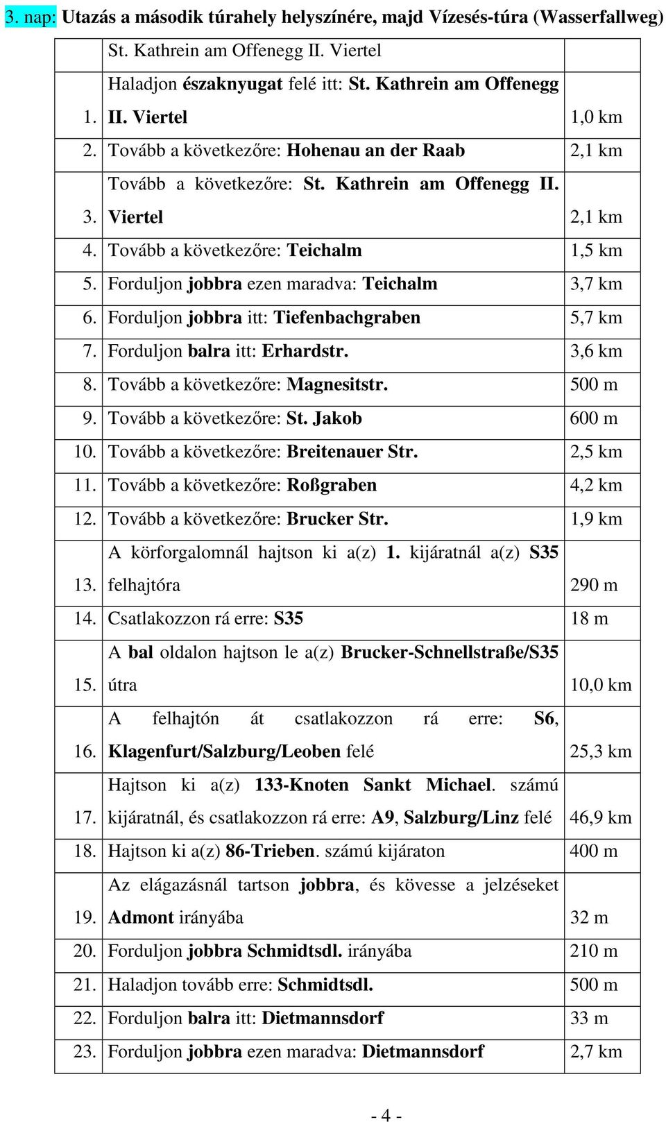 Forduljon jobbra ezen maradva: Teichalm 3,7 km 6. Forduljon jobbra itt: Tiefenbachgraben 5,7 km 7. Forduljon balra itt: Erhardstr. 3,6 km 8. Tovább a következıre: Magnesitstr. 500 m 9.