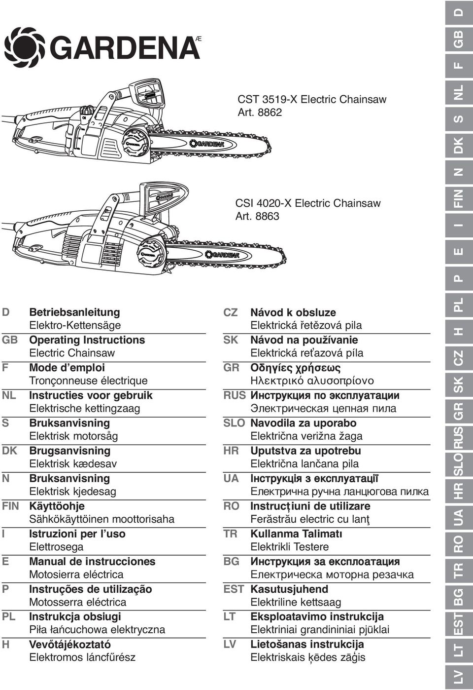 GARDENA D GB FIN. CST 3519-X Electric Chainsaw Art CSI 4020-X Electric  Chainsaw Art PDF Free Download