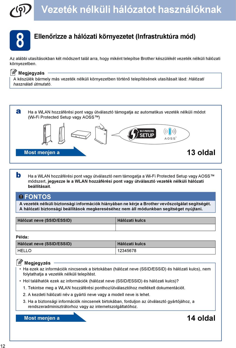 H WLN hozzáférési pont vgy útválsztó támogtj z utomtikus vezeték nélküli móot (Wi-Fi Protete Setup vgy OSS ) Most menjen 13 oll H WLN hozzáférési pont vgy útválsztó nem támogtj Wi-Fi Protete Setup