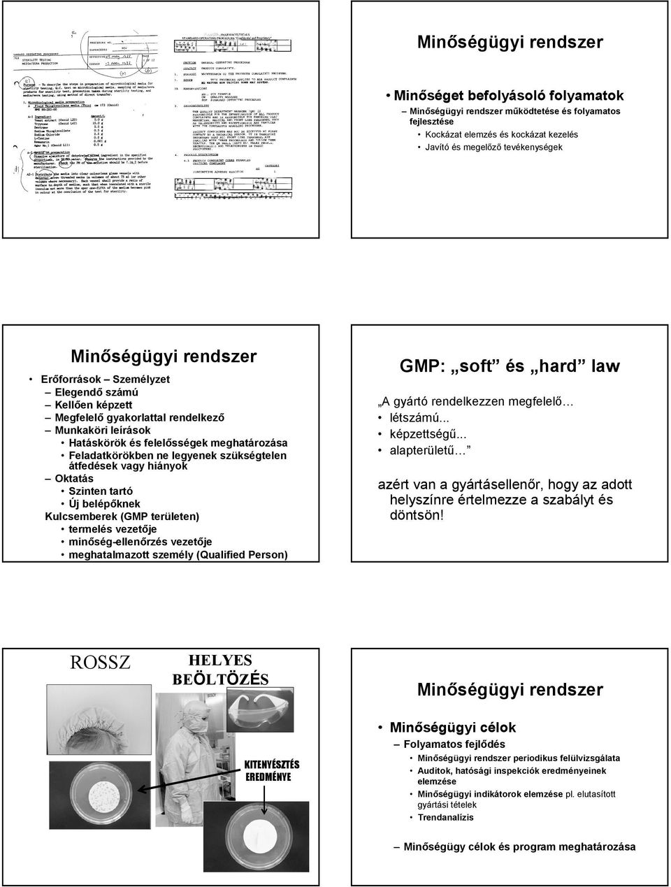 Kulcsemberek (GMP területen) termelés vezetője minőség-ellenőrzés vezetője meghatalmazott személy (Qualified Person) ROSSZ.