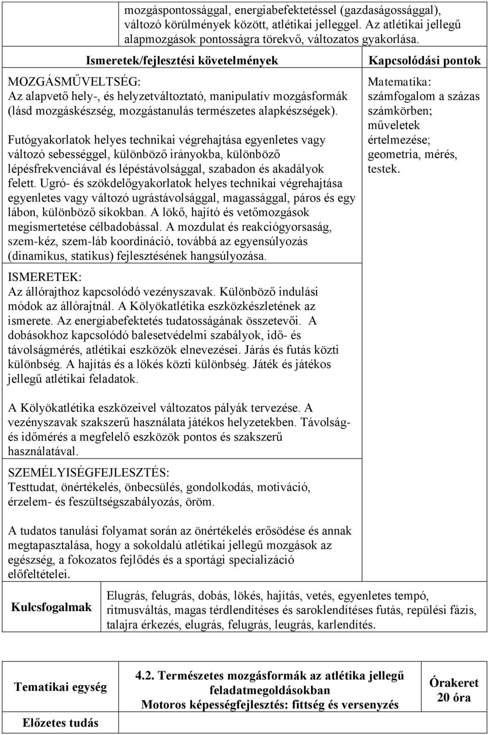 Futógyakorlatok helyes technikai végrehajtása egyenletes vagy változó sebességgel, különböző irányokba, különböző lépésfrekvenciával és lépéstávolsággal, szabadon és akadályok felett.