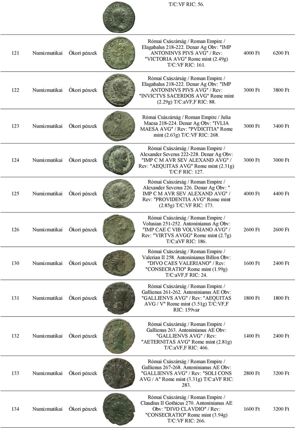 Denar Ag Obv: "IVLIA MAESA AVG" / Rev: "PVDICITIA" Rome mint (2.63g) T/C:VF RIC: 268. 3400 Ft Alexander Severus 222 228. Denar Ag Obv: "IMP C M AVR SEV ALEXAND AVG" / Rev: "AEQUITAS AVG" Rome mint (2.