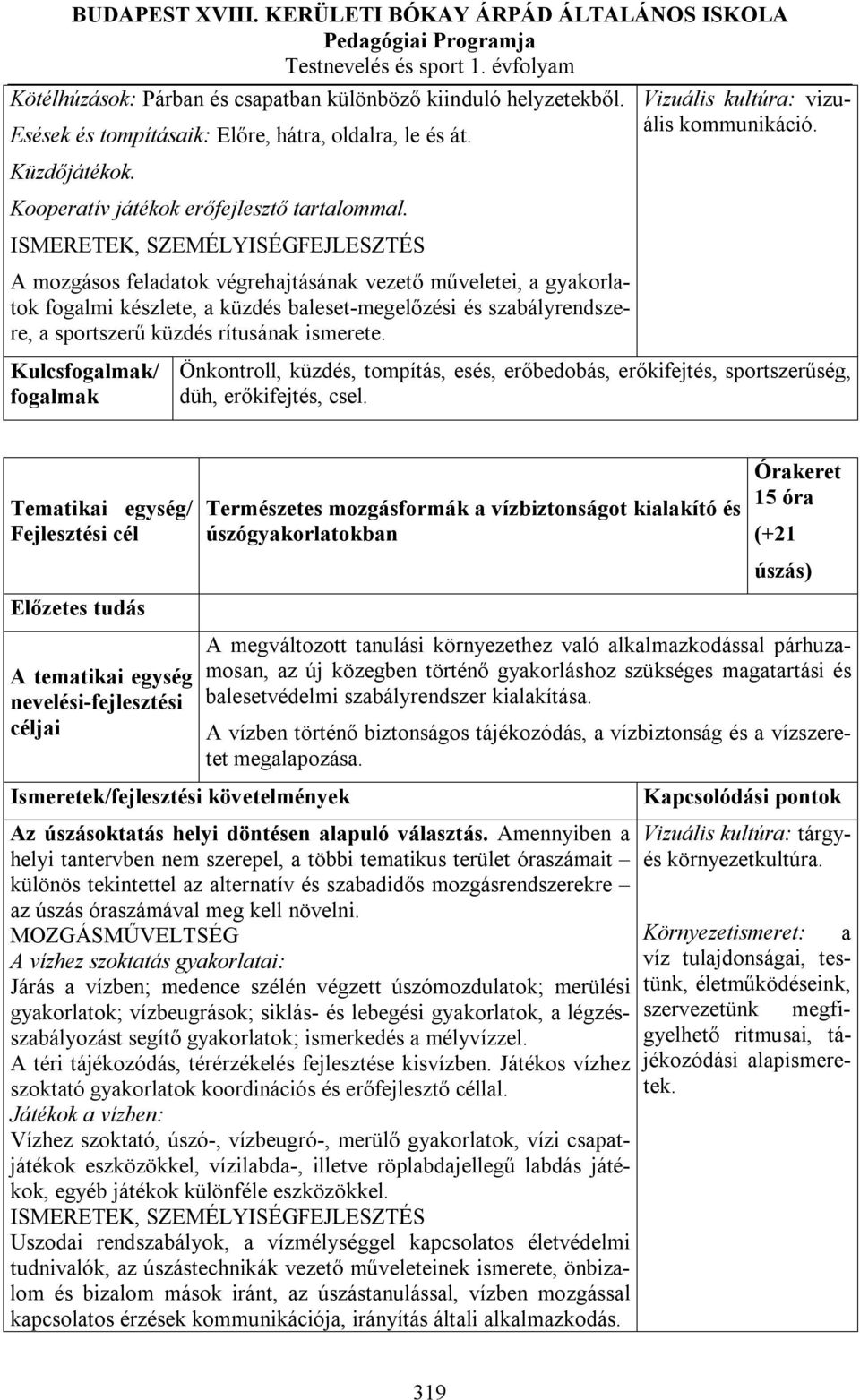 A mozgásos feladatok végrehajtásának vezető műveletei, a gyakorlatok fogalmi készlete, a küzdés baleset-megelőzési és szabályrendszere, a sportszerű küzdés rítusának ismerete.