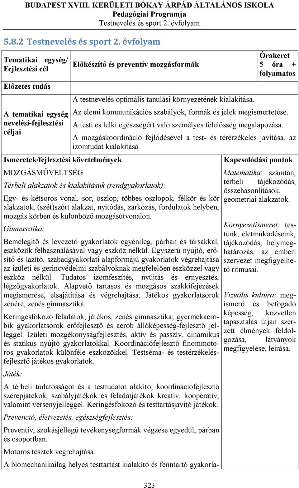 A mozgáskoordináció fejlődésével a test- és térérzékelés javítása, az izomtudat kialakítása.