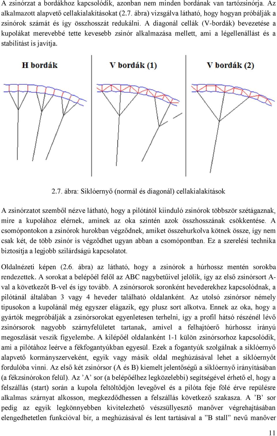 A diagonál cellák (V-bordák) bevezetése a kupolákat merevebbé tette kevesebb zsinór alkalmazása mellett, ami a légellenállást és a stabilitást is javítja. 2.7.