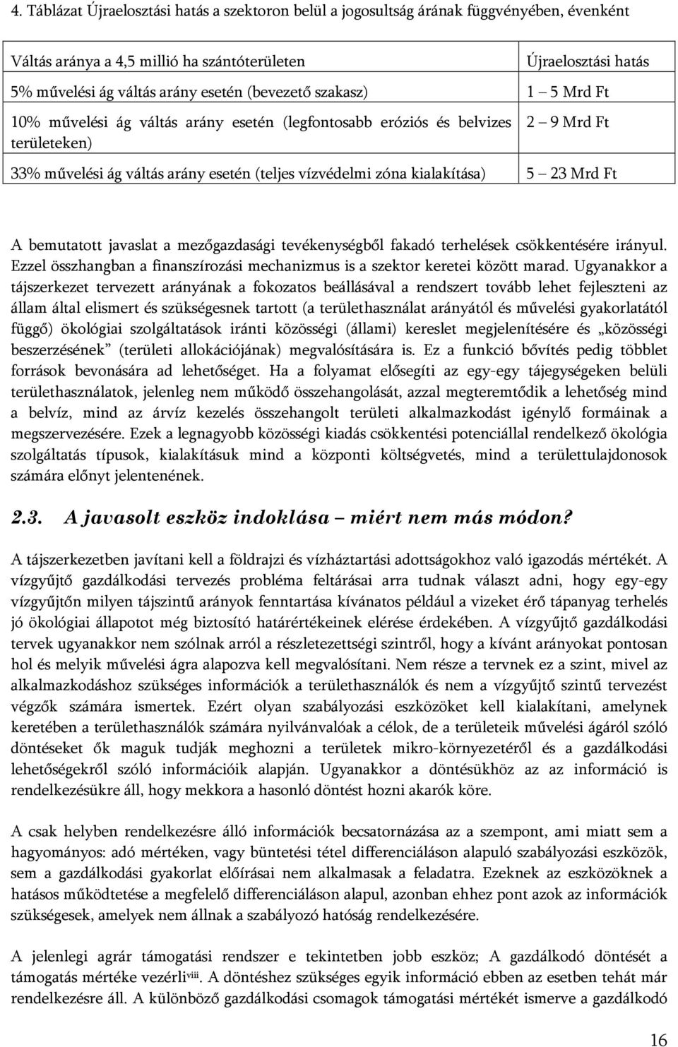 23 Mrd Ft A bemutatott javaslat a mezőgazdasági tevékenységből fakadó terhelések csökkentésére irányul. Ezzel összhangban a finanszírozási mechanizmus is a szektor keretei között marad.