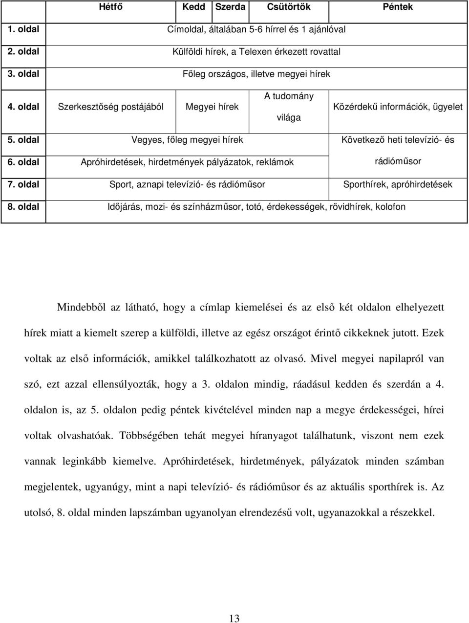 oldal Apróhirdetések, hirdetmények pályázatok, reklámok rádióműsor 7. oldal Sport, aznapi televízió- és rádióműsor Sporthírek, apróhirdetések 8.