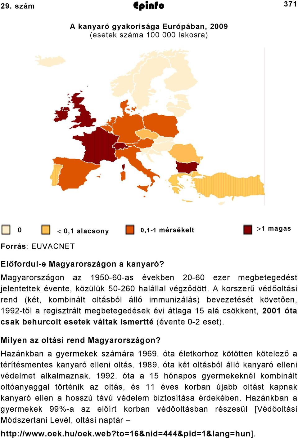 A korszerű védőoltási rend (két, kombinált oltásból álló immunizálás) bevezetését követően, 99től a regisztrált megbetegedések évi átlaga 5 alá csökkent, 00 óta csak behurcolt esetek váltak ismertté