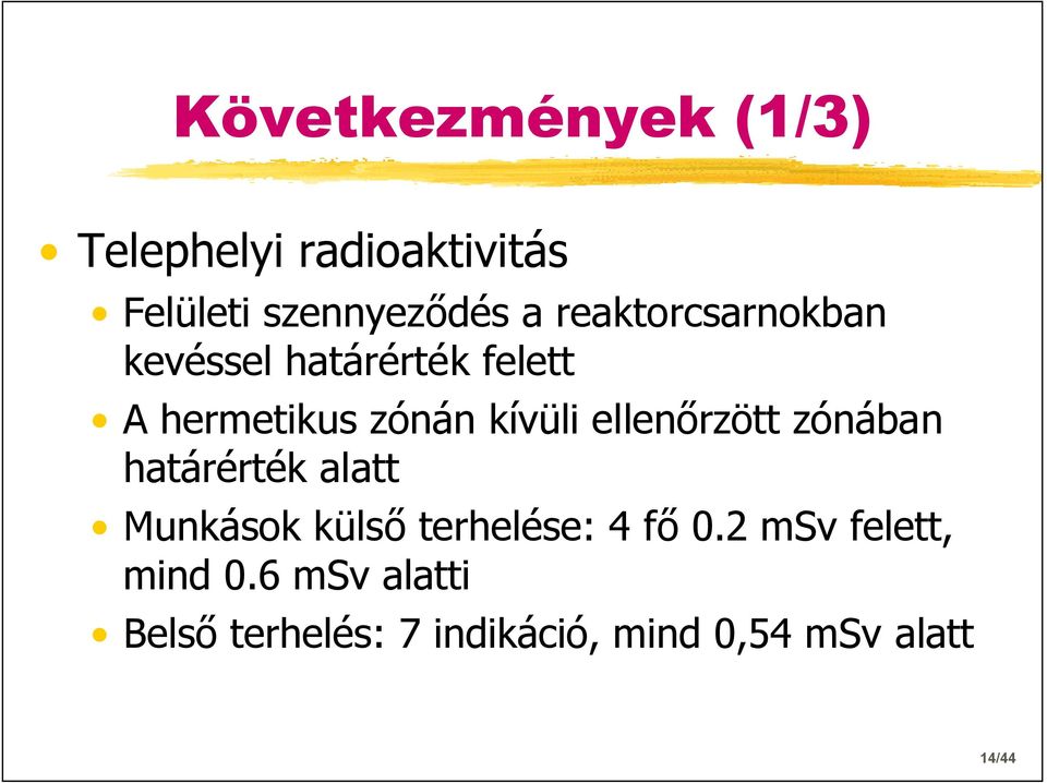 ellenőrzött zónában határérték alatt Munkások külső terhelése: 4 fő 0.