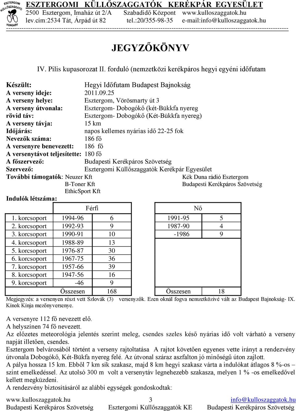 forduló (nemzetközi kerékpáros hegyi egyéni időfutam Készült: Hegyi Időfutam Budapest Bajnokság A verseny ideje: 2011.09.