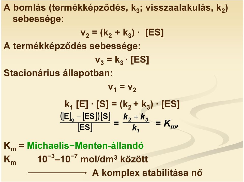 k 1 [E] [S] = (k 2 + k 3 ) [ES] ([ E] o [ ES] )[ S] [ ES] k 2 + k k = = K m, K m =