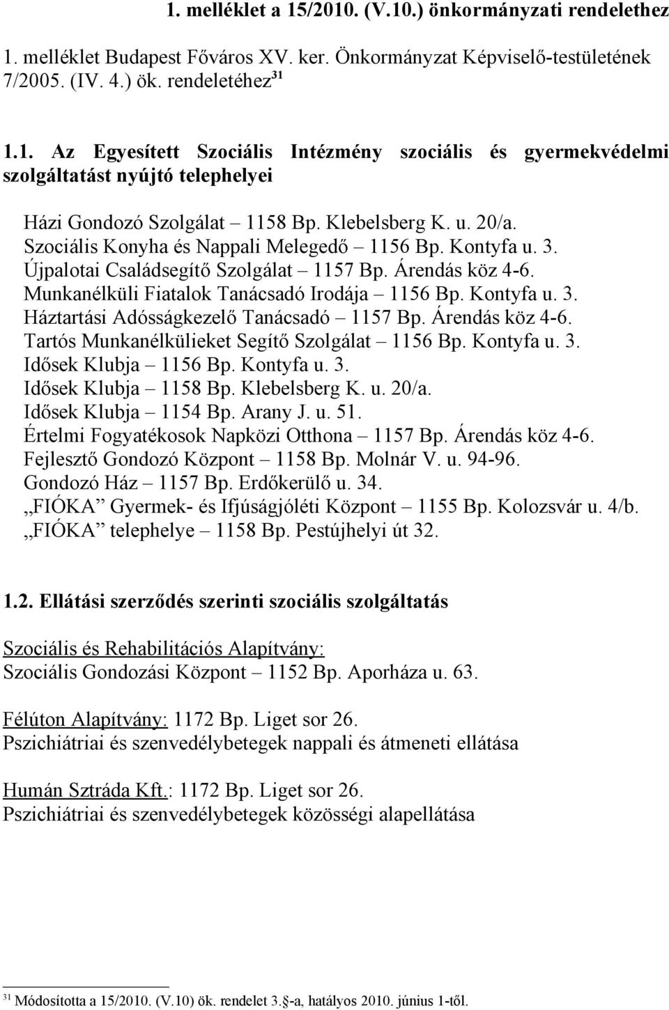 Kontyfa u. 3. Háztartási Adósságkezelő Tanácsadó 1157 Bp. Árendás köz 4-6. Tartós Munkanélkülieket Segítő Szolgálat 1156 Bp. Kontyfa u. 3. Idősek Klubja 1156 Bp. Kontyfa u. 3. Idősek Klubja 1158 Bp.