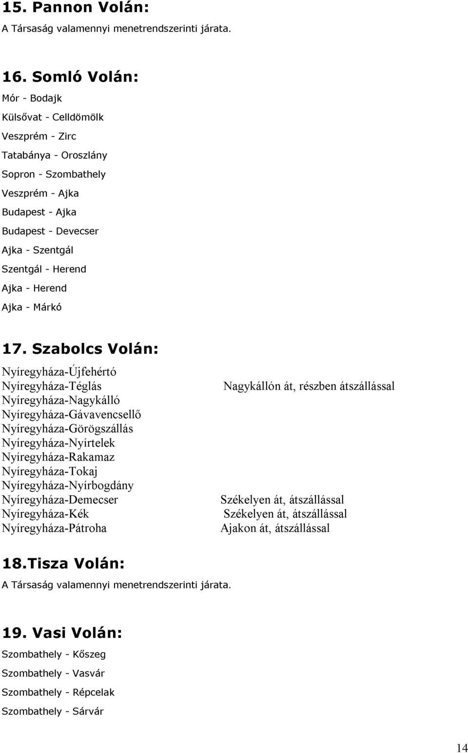 - Szabolcs Herend Márkó - Herend Nyíregyháza-Újfehértó Nyíregyháza-Téglás Nyíregyháza-Nagykálló Nyíregyháza-Gávavencsellı Nyíregyháza-Görögszállás Nyíregyháza-Nyírtelek Volán: