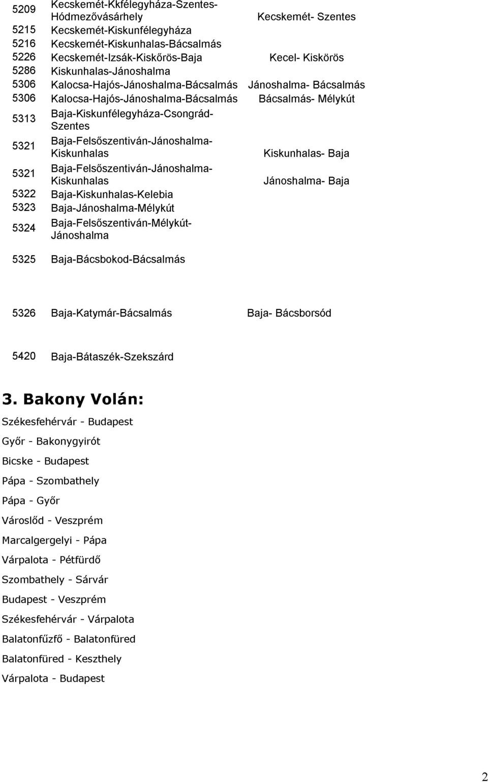 Jánoshalma- Mélykút 5323 5324 Baja-Kiskunhalas-Kelebia Baja-Jánoshalma-Mélykút 5325 Baja-Bácsbokod-Bácsalmás Baja-Felsıszentiván-Mélykút- Baja 3.