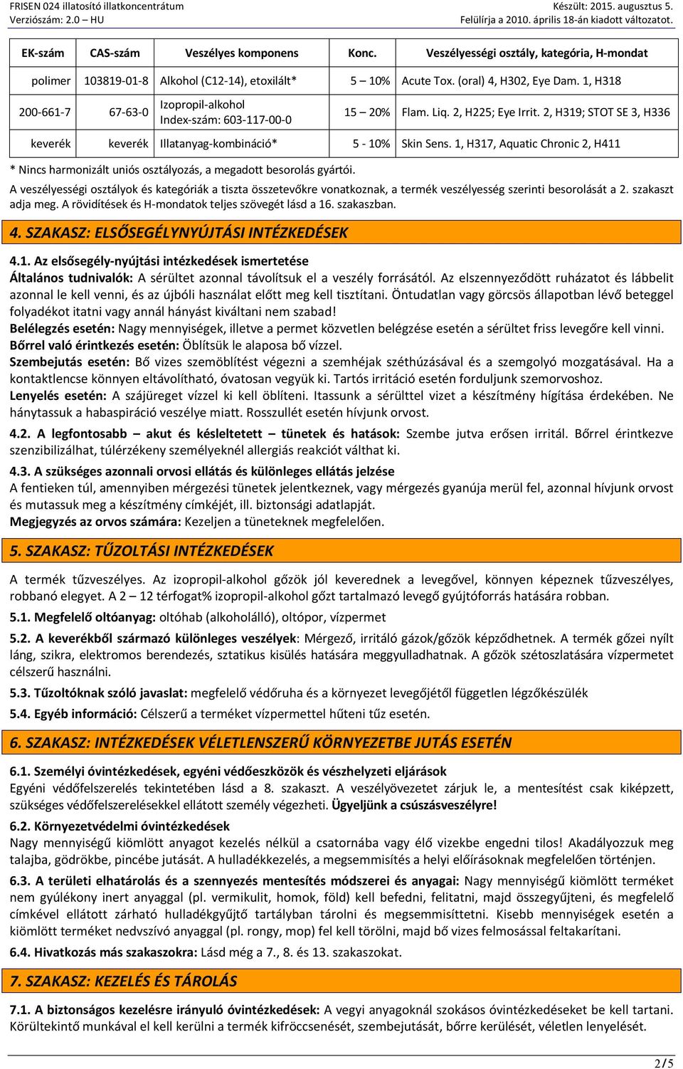 1, H317, Aquatic Chronic 2, H411 * Nincs harmonizált uniós osztályozás, a megadott besorolás gyártói.