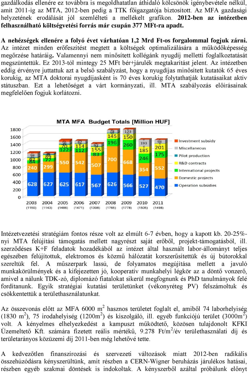 A nehézségek ellenére a folyó évet várhatóan 1,2 Mrd Ft-os forgalommal fogjuk zárni. Az intézet minden erőfeszítést megtett a költségek optimalizálására a működőképesség megőrzése határáig.