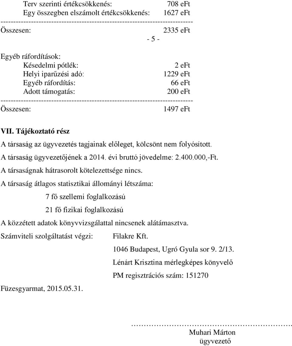 A társaságnak hátrasorolt kötelezettsége nincs.