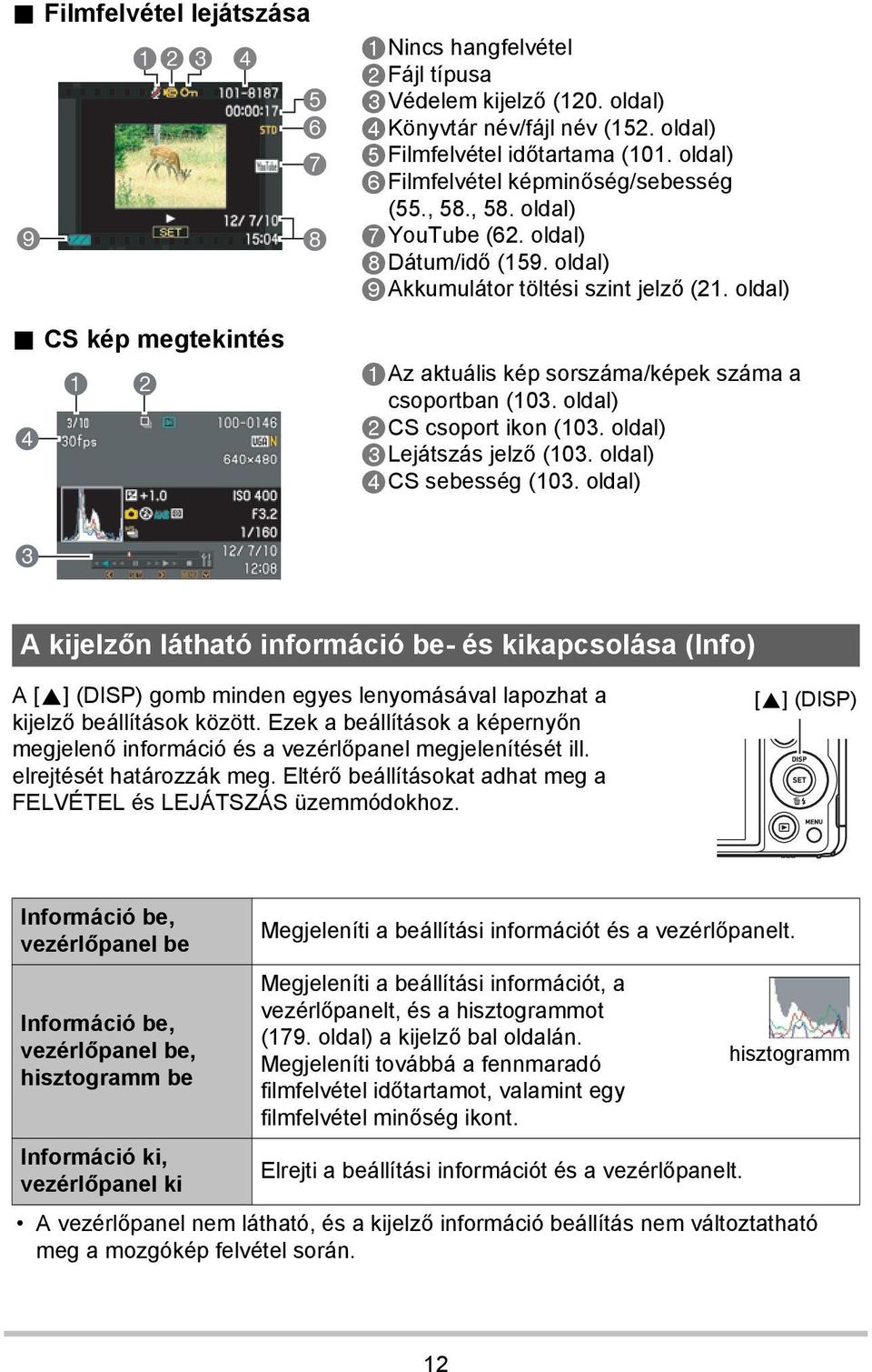 oldal) 1Az aktuális kép sorszáma/képek száma a csoportban (103. oldal) 2CS csoport ikon (103. oldal) 3Lejátszás jelző (103. oldal) 4CS sebesség (103.