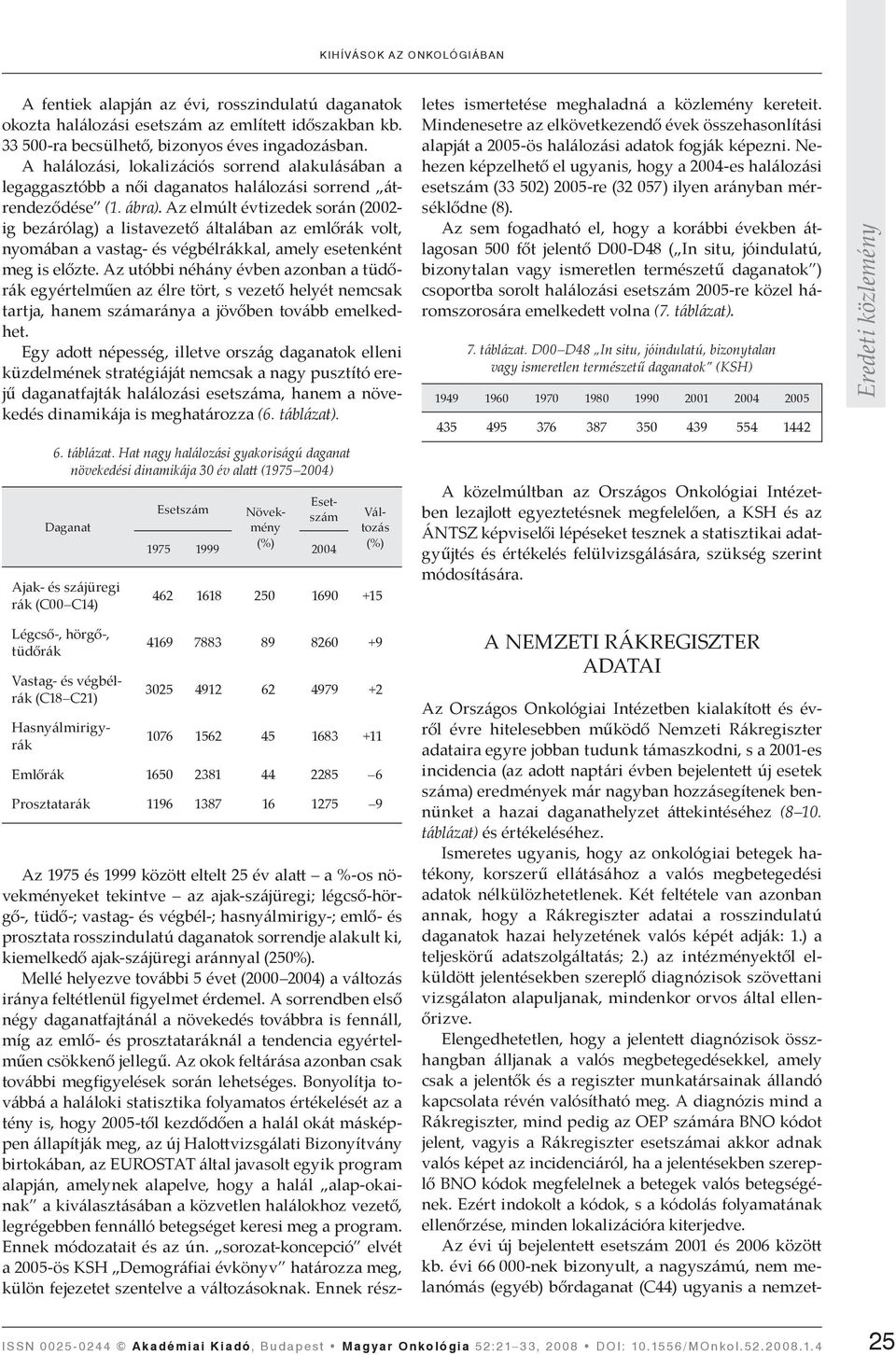 Az elmúlt évtizedek során (2002- ig bezárólag) a listavezető általában az emlőrák volt, nyomában a vastag- és végbélrákkal, amely esetenként meg is előzte.