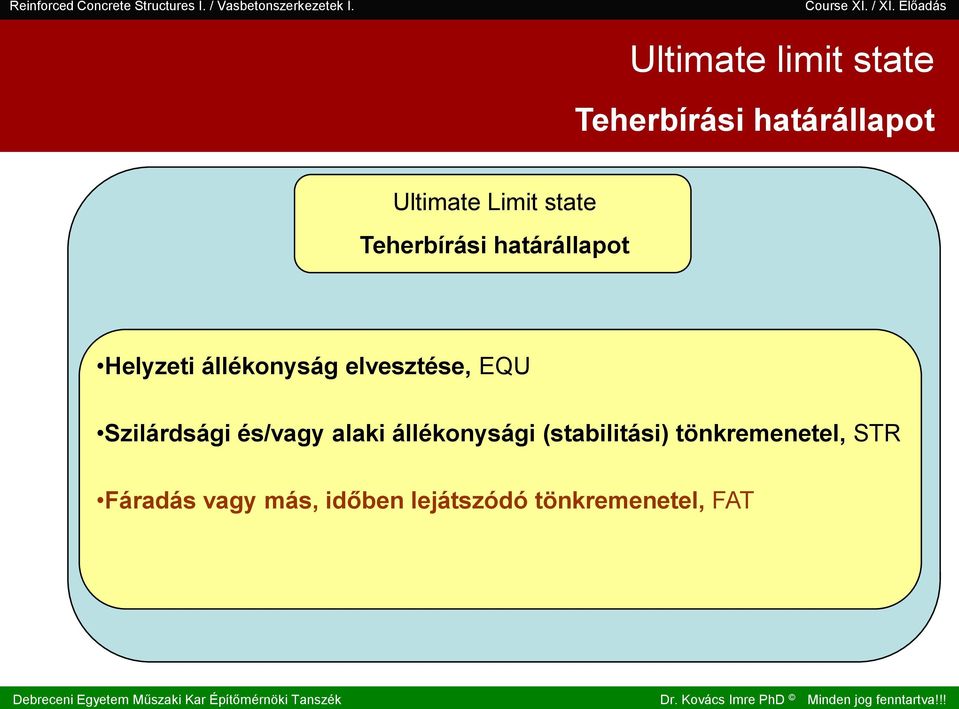 . III. II. I. Teherbírái határállapot Ultimate Limit tate Teherbírái határállapot Helyzeti állékonyág