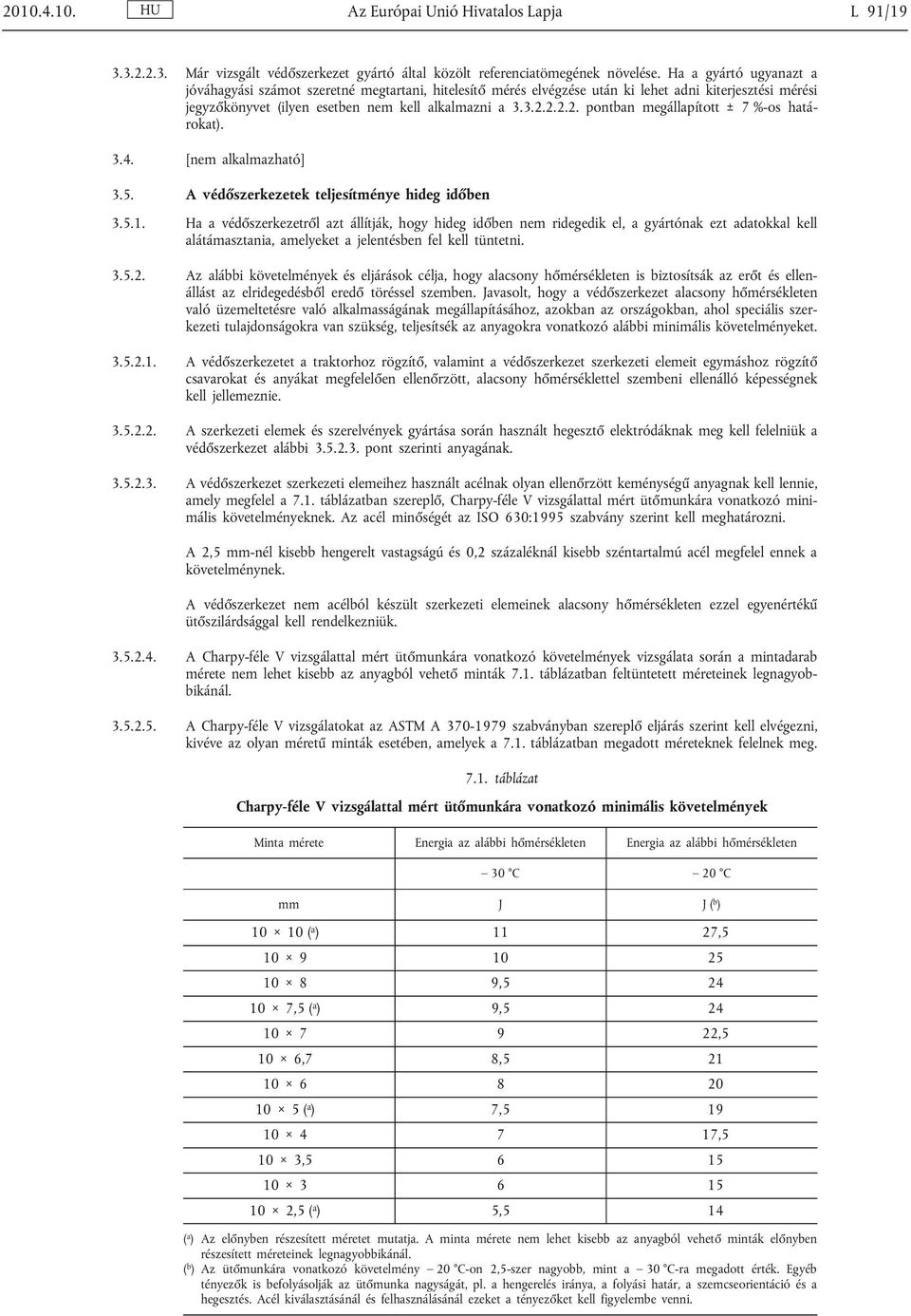 2.2.2. pontban megállapított ± 7 %-os hatá rokat). 3.4. [nem alkalmazható] 3.5. A védőszerkezetek teljesítménye hideg időben 3.5.1.