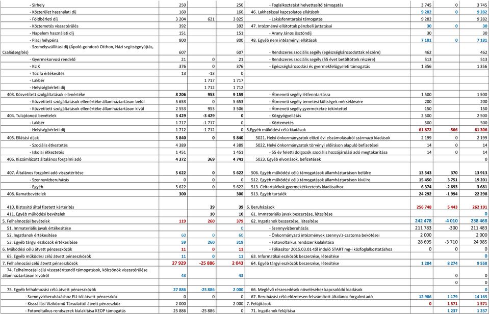 Intézményi ellátottak pénzbeli juttatásai 30 0 30 - Napelem használati díj 151 151 - Arany János ösztöndíj 30 30 - Piaci helypénz 800 800 48.