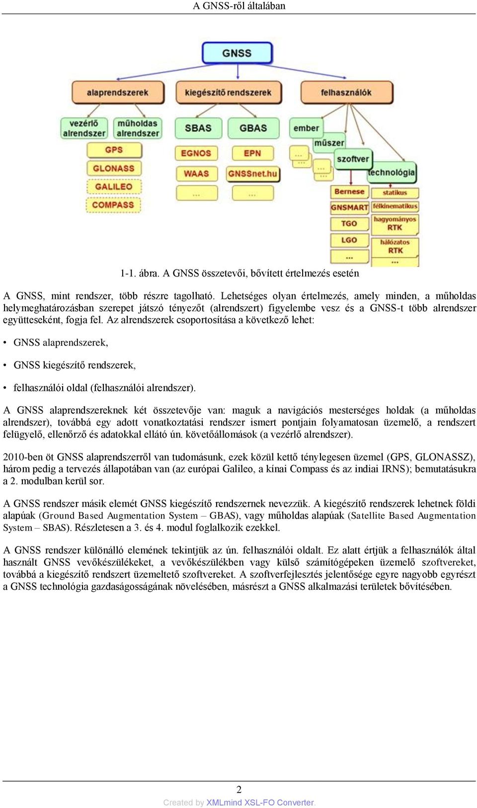 Az alrendszerek csoportosítása a következő lehet: GNSS alaprendszerek, GNSS kiegészítő rendszerek, felhasználói oldal (felhasználói alrendszer).