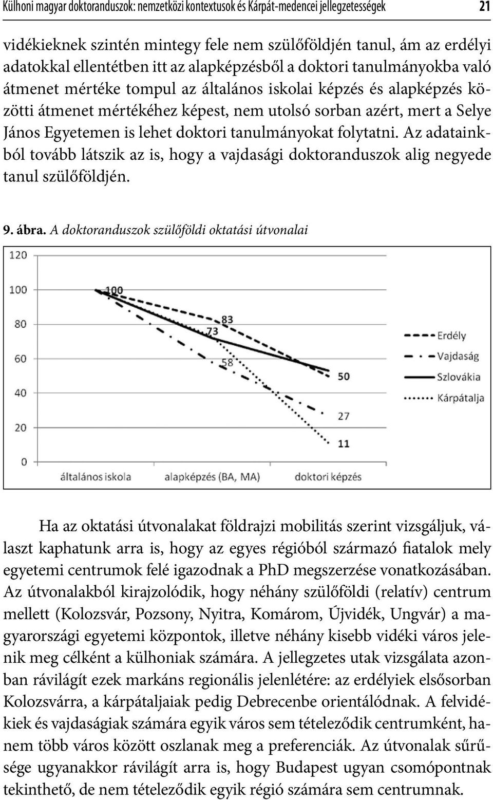 lehet doktori tanulmányokat folytatni. Az adatainkból tovább látszik az is, hogy a vajdasági doktoranduszok alig negyede tanul szülőföldjén. 9. ábra.