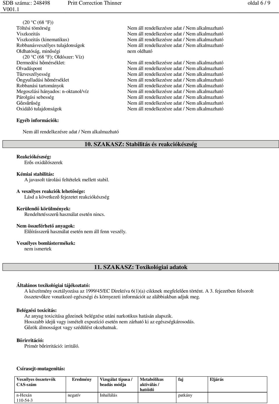 mérséklet: Nem áll rendelkezésre adat / Nem alkalmazható Olvadáspont Nem áll rendelkezésre adat / Nem alkalmazható zveszélyesség Nem áll rendelkezésre adat / Nem alkalmazható Öngyulladási h mérséklet