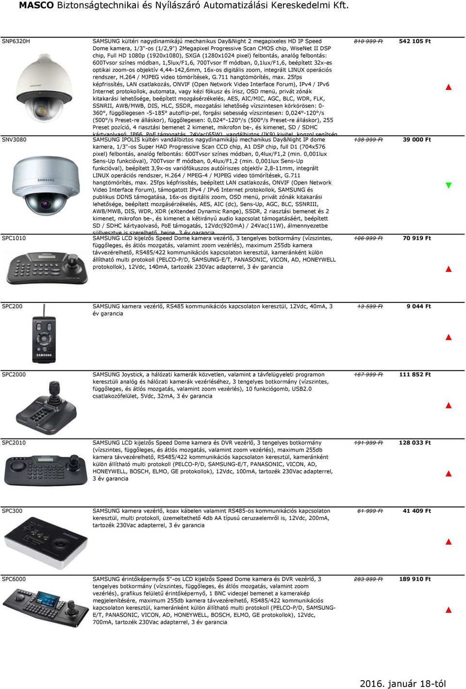 16x-os digitális zoom, integrált LINUX operációs rendszer, H.264 / MJPEG video tömörítések, G.711 hangtömörítés, max.