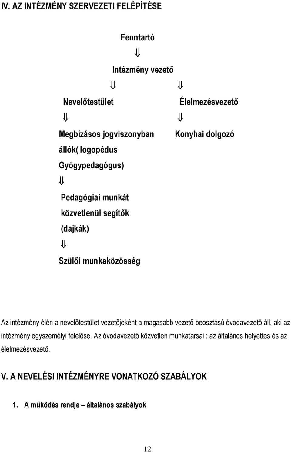 nevelőtestület vezetőjeként a magasabb vezető beosztású óvodavezető áll, aki az intézmény egyszemélyi felelőse.