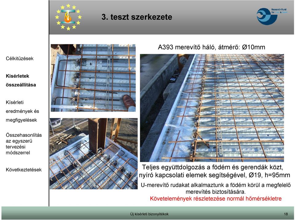 segítségével, Ø19, h=95mm U-merevítő rudakat alkalmaztunk a födém körül