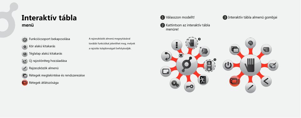 kitakarás A rajzeszközök almenü megnyitásával további funkciókat jeleníthet meg, melyek a rajzolás