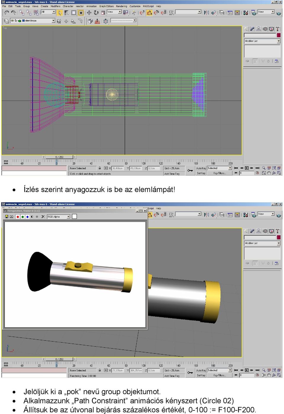 Alkalmazzunk Path Constraint animációs kényszert