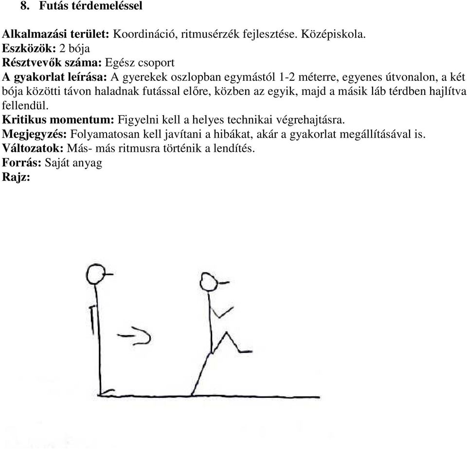 két bója közötti távon haladnak futással előre, közben az egyik, majd a másik láb térdben hajlítva fellendül.