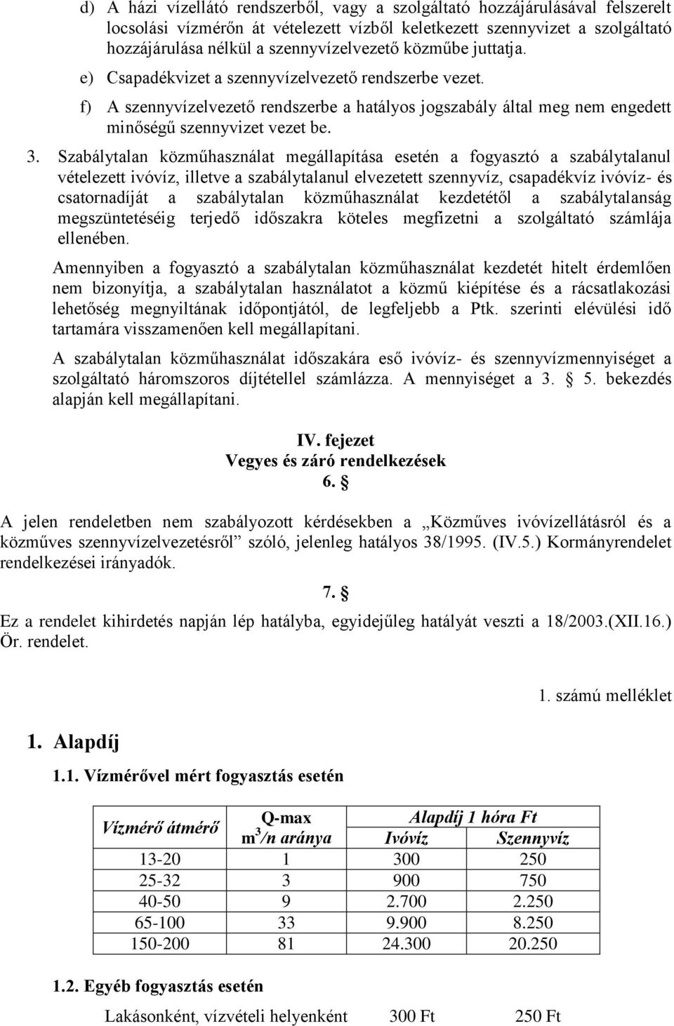 Szabálytalan közműhasználat megállapítása esetén a fogyasztó a szabálytalanul vételezett ivóvíz, illetve a szabálytalanul elvezetett szennyvíz, csapadékvíz ivóvíz- és csatornadíját a szabálytalan