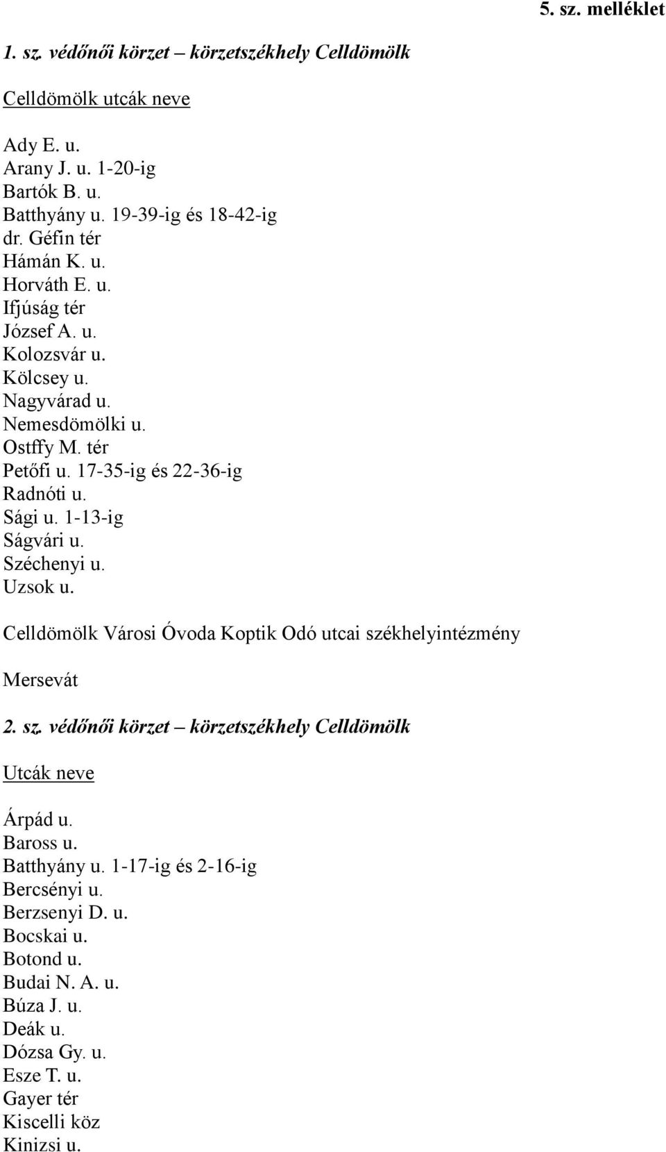 Széchenyi u. Uzsok u. Celldömölk Városi Óvoda Koptik Odó utcai székhelyintézmény Mersevát 2. sz. védőnői körzet körzetszékhely Celldömölk Utcák neve Árpád u. Baross u.