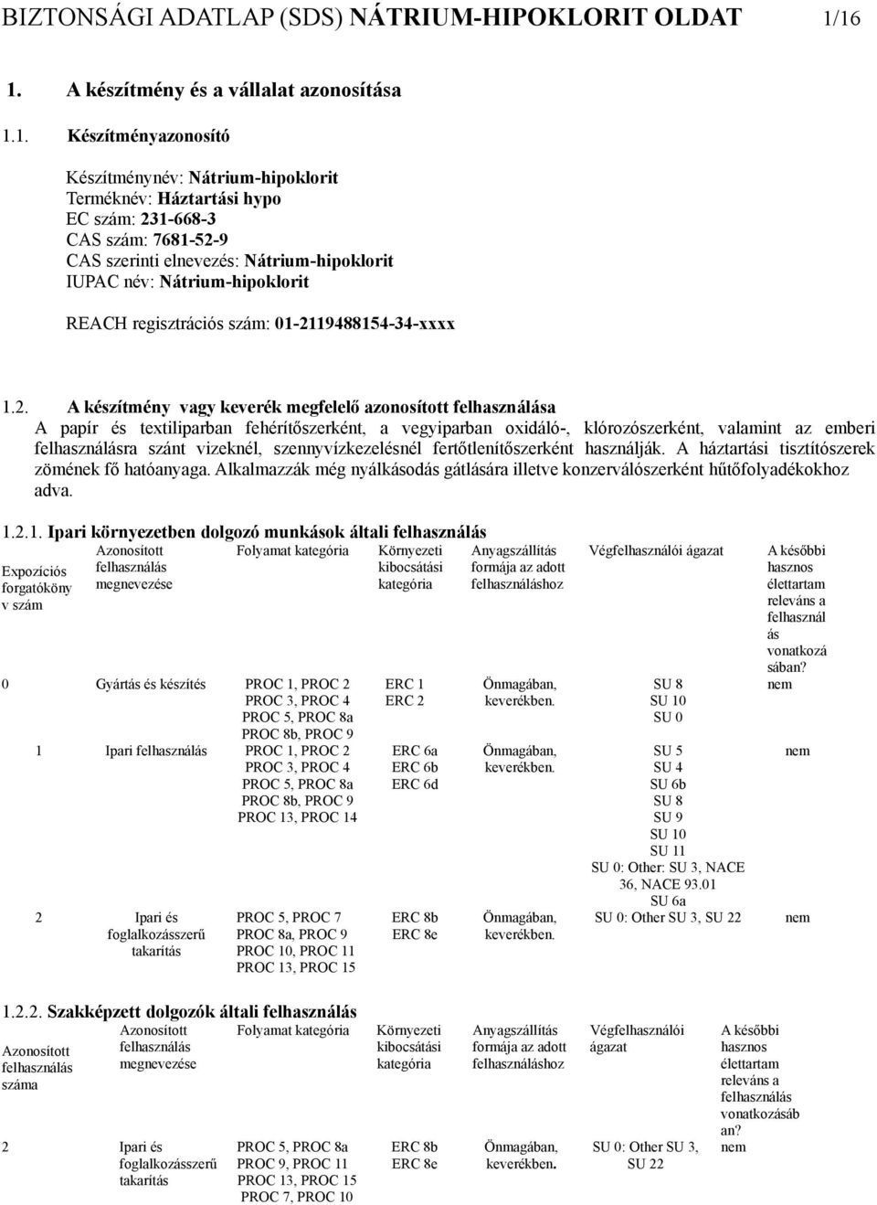 Nátrium-hipoklorit IUPAC név: Nátrium-hipoklorit REACH regisztrációs szám: 01-21