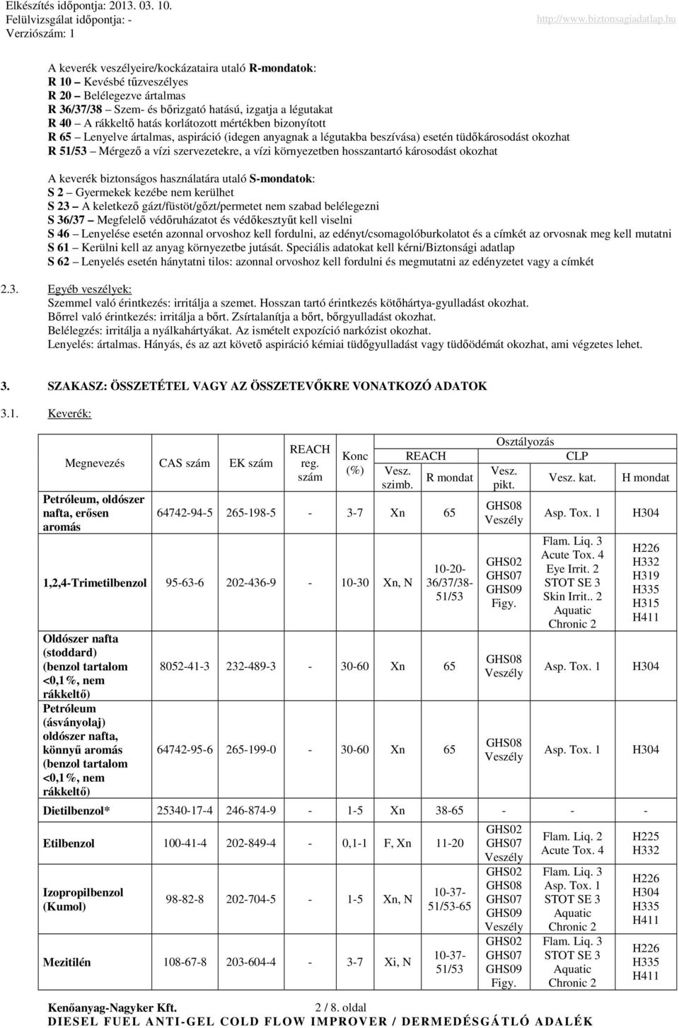 károsodást okozhat A keverék biztonságos használatára utaló S-mondatok: S 2 Gyermekek kezébe nem kerülhet S 23 A keletkezı gázt/füstöt/gızt/permetet nem szabad belélegezni S 36/37 Megfelelı