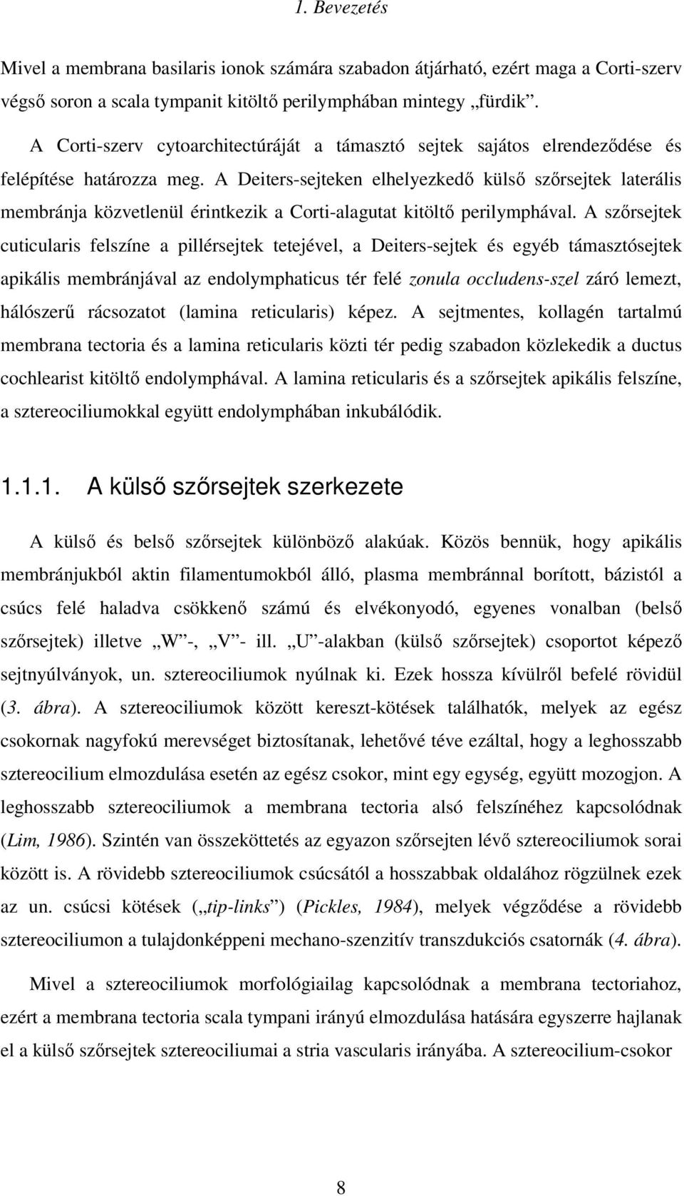 A Deiters-sejteken elhelyezkedı külsı szırsejtek laterális membránja közvetlenül érintkezik a Corti-alagutat kitöltı perilymphával.