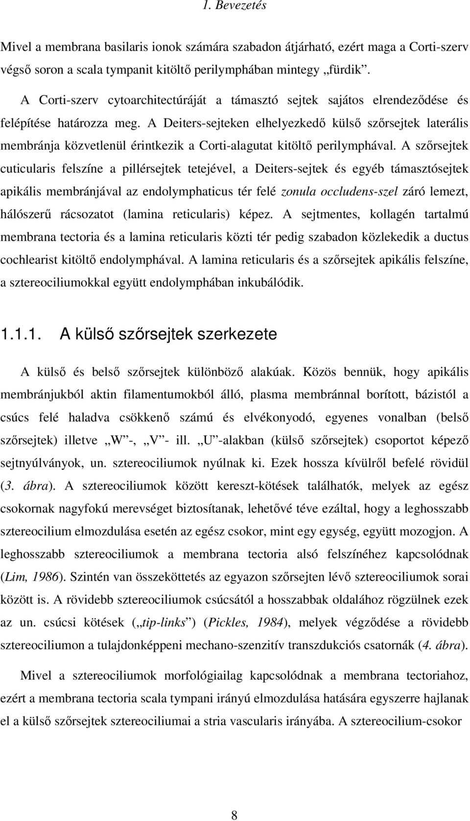 A Deiters-sejteken elhelyezkedı külsı szırsejtek laterális membránja közvetlenül érintkezik a Corti-alagutat kitöltı perilymphával.