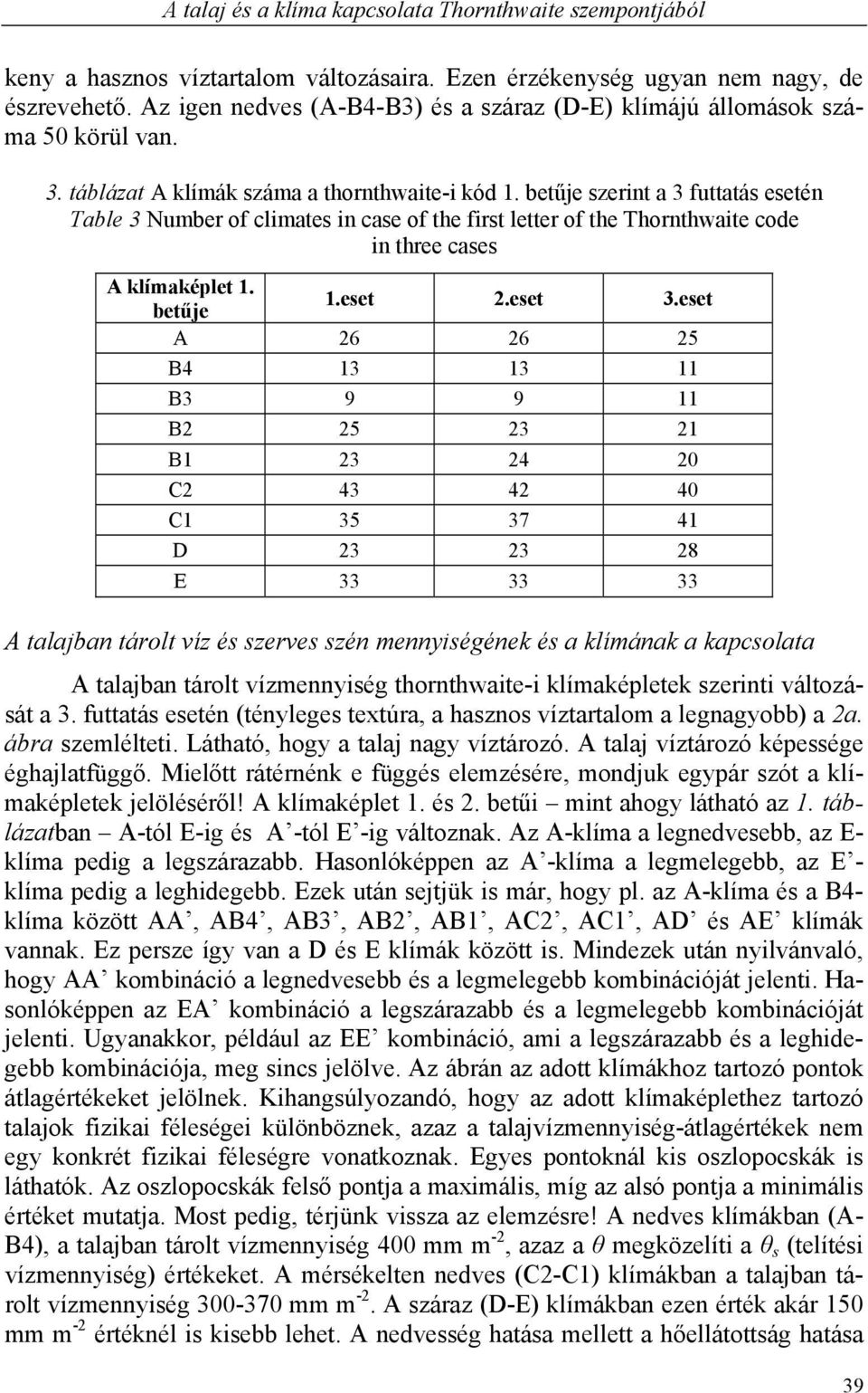 betűje szerint a 3 futtatás esetén Table 3 Number of climates in case of the first letter of the Thornthwaite code in three cases A klímaképlet 1. betűje 1.eset 2.eset 3.