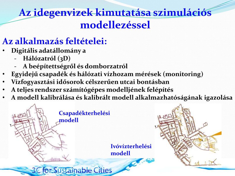 (monitoring) Vízfogyasztási idősorok célszerűen utcai bontásban A teljes rendszer számítógépes modelljének